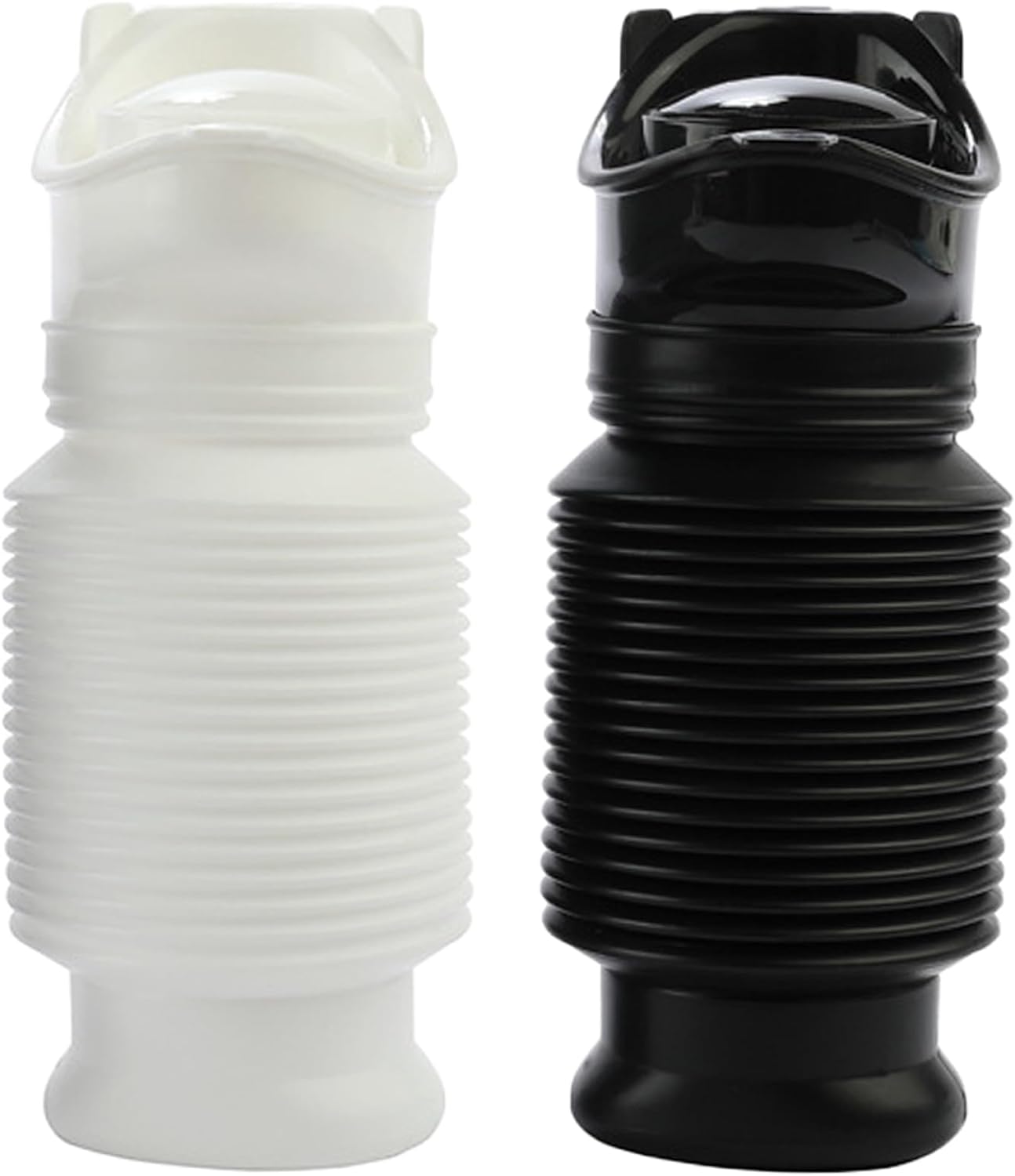 2 Pack Black and White 750ml Male Female Shrinkable Urinal Portable Mobile Toilet Potty Pee Urine Bottle Reusable Emergency Urinal for Camping Car Tra